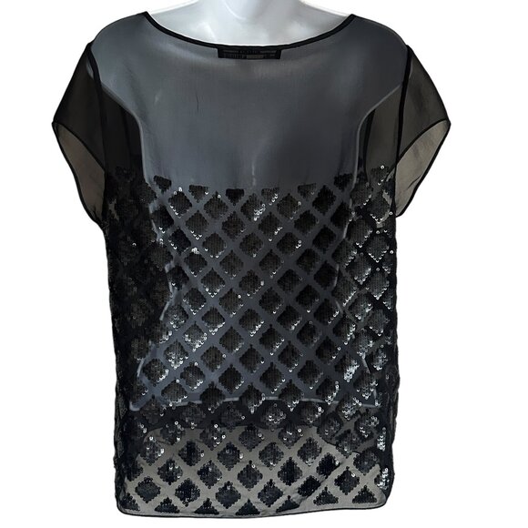 EUC ALL SAINTS Sequined Sheer Mesh Black Blouse - Size 8 - Picture 5 of 8